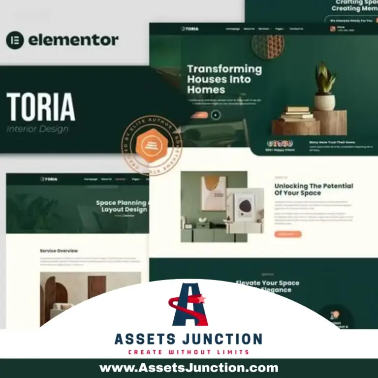Toria Elementor Template Kit for interior design WordPress website
